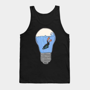 Scuba Diver in a lightbulb creative handdrawn Gift Tank Top